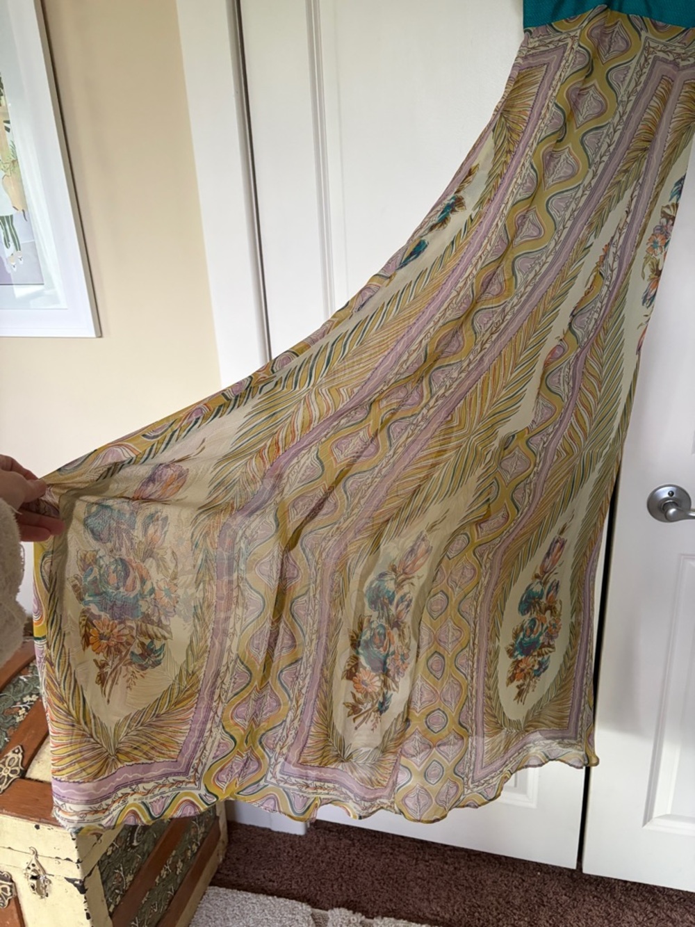 Boho V-Neck Maxi Dress in Teal and Multicolor - Picture 4 of 6